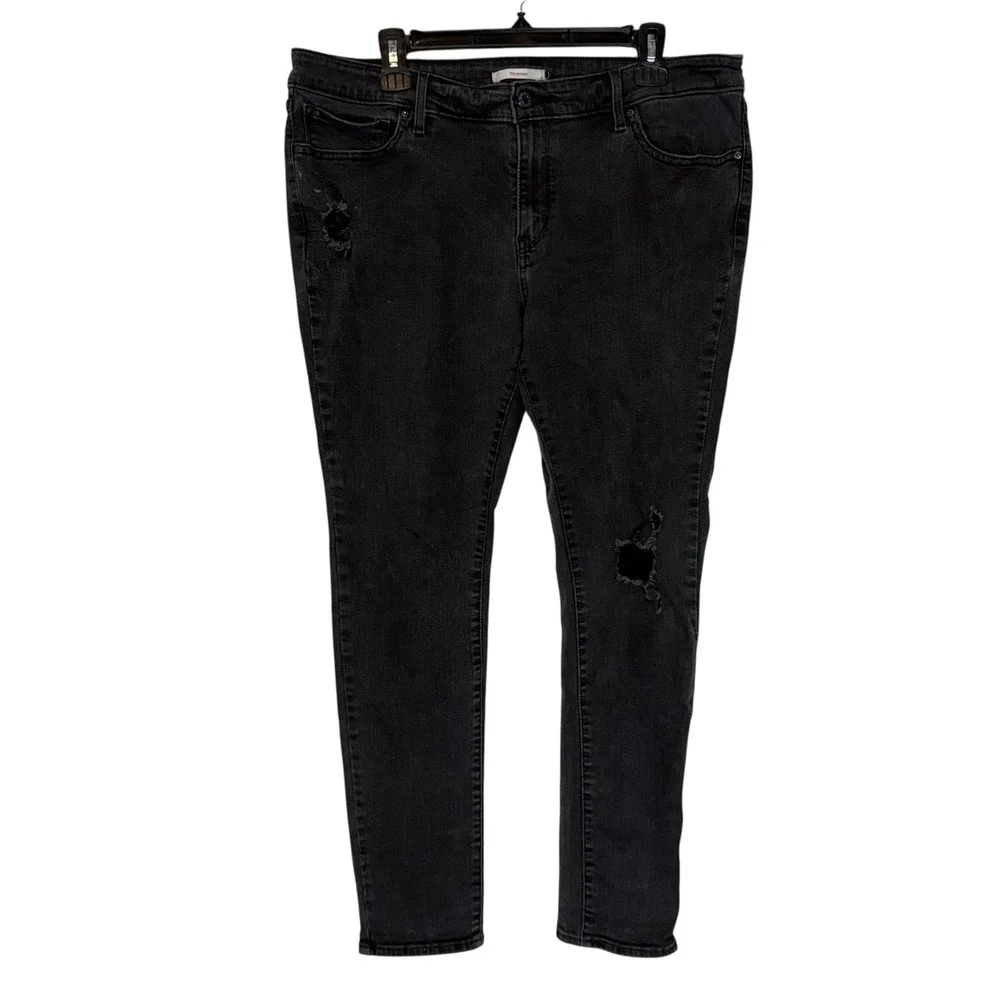 Levi's 711 Skinny Jeans‎ Womens 35 Black Mid Rise Distressed Stretch Denim